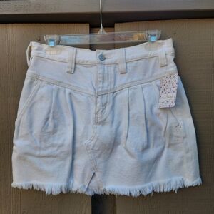 Free People We the Free Side Car Denim Mini Skirt in White Clay Size 26